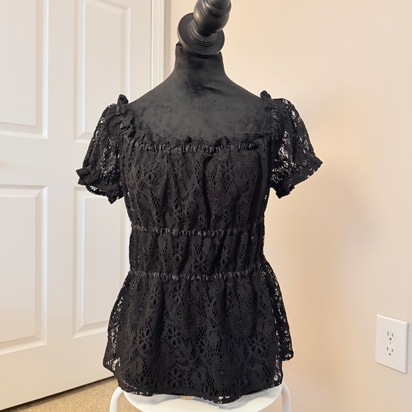 INC International Concepts Tops - Vintage INC International Concepts Y2K Babydoll Black Top Lace SZ XL 90s